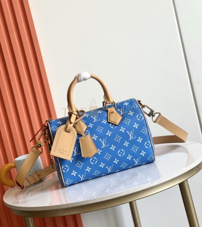 LOUIS VUITTON SPEEDY BANDOULIERE 25 MONOGRAM CALFSKIN LEATHER BLUE 25×15×15CM