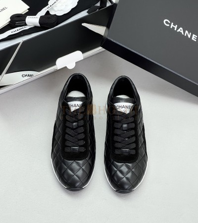 CHANEL LEATHER SNEAKERS BLACK CALFSKIN LOW-TOP WOMEN'S - Women US 5= EU 35= 22.5 cm= UK3