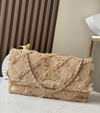 CHANEL VINTAGE INSPIRED STRAW BAG BEIGE LINEN WEAVE WITH TASSELS 38×21×11CM MASTER QUALITY
